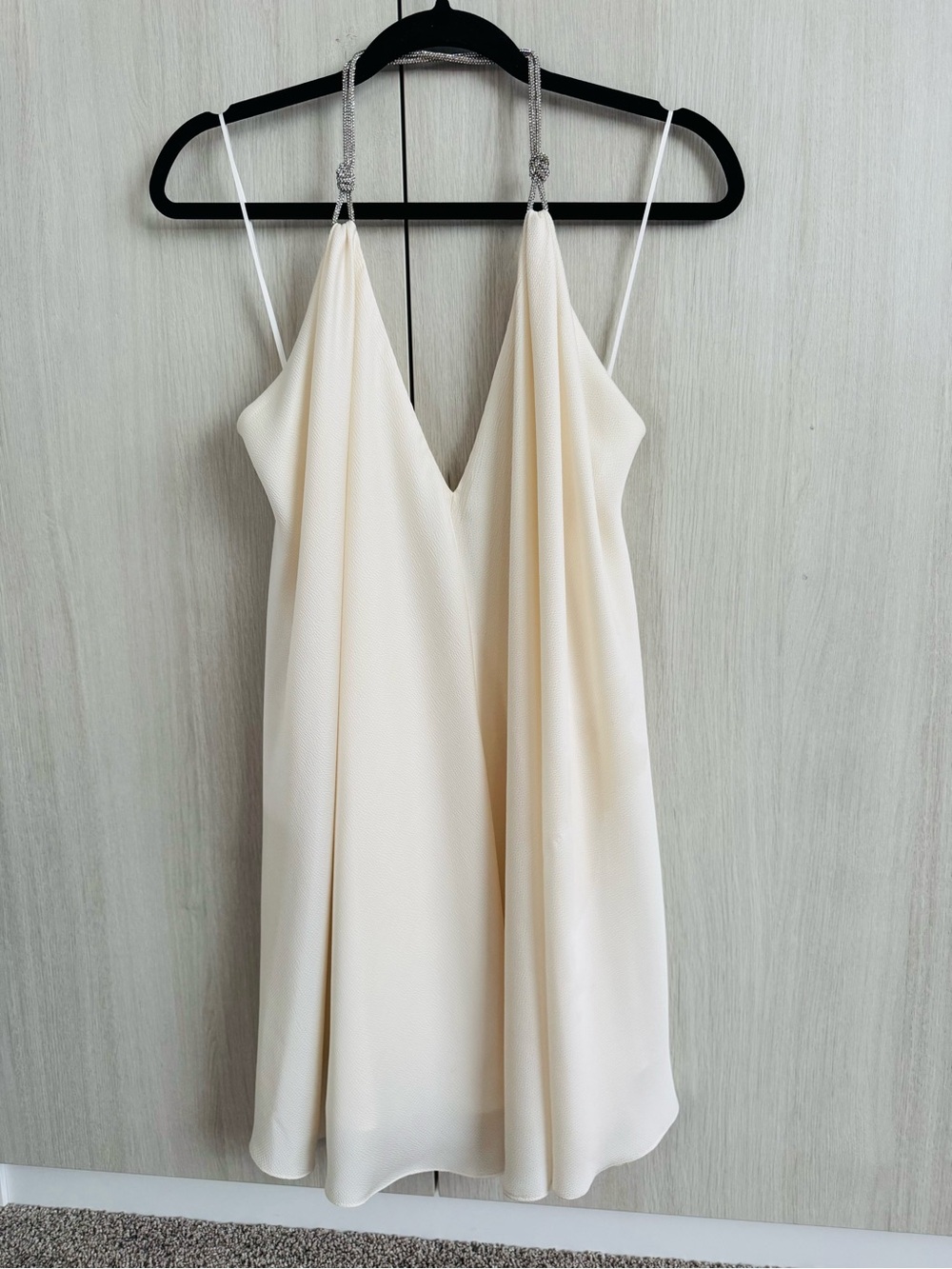 Anna October Cream Slip Mini Dress with V-Neck and rhinestones Sz S